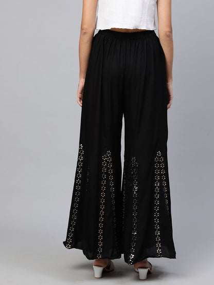 Ethnic Flared Palazzo with Gota Patti Embroidery - Black