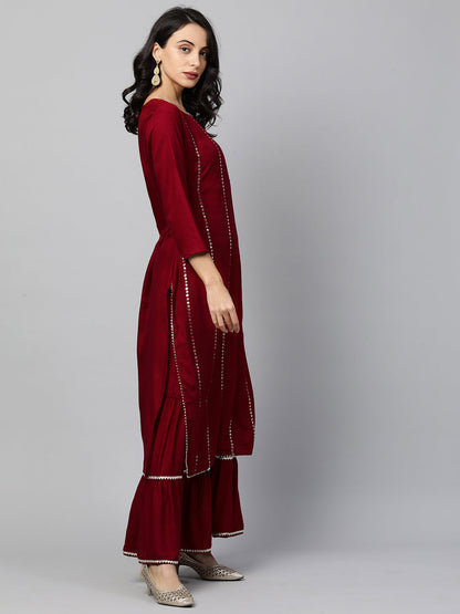 Sequin Embroidered Kurta and Sharara set - Deep Red