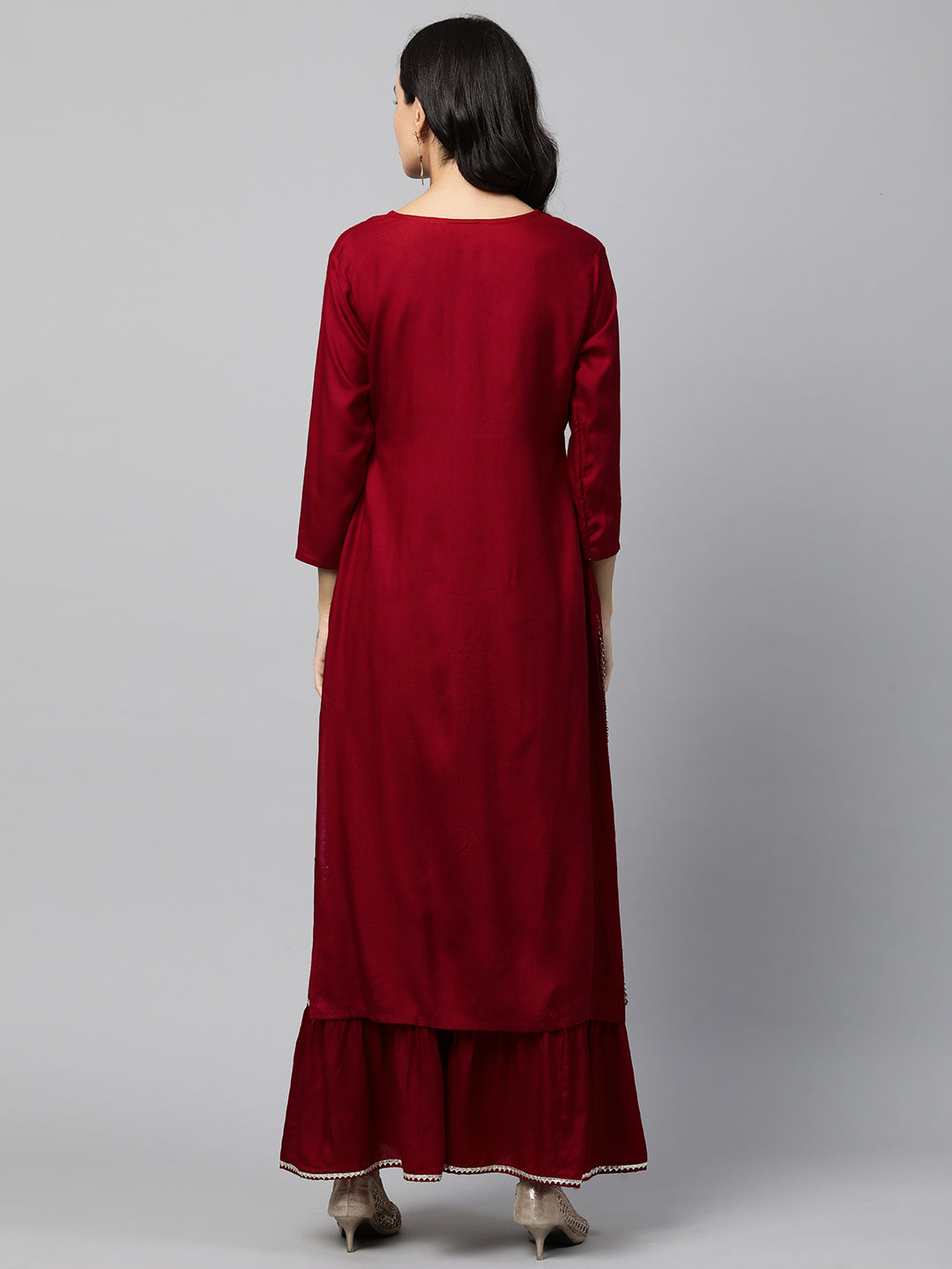 Sequin Embroidered Kurta and Sharara set - Deep Red