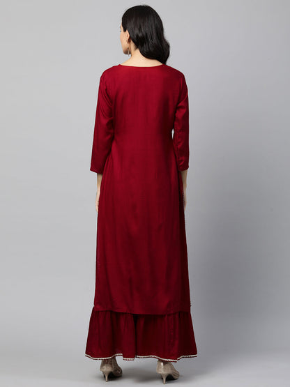 Sequin Embroidered Kurta and Sharara set - Deep Red