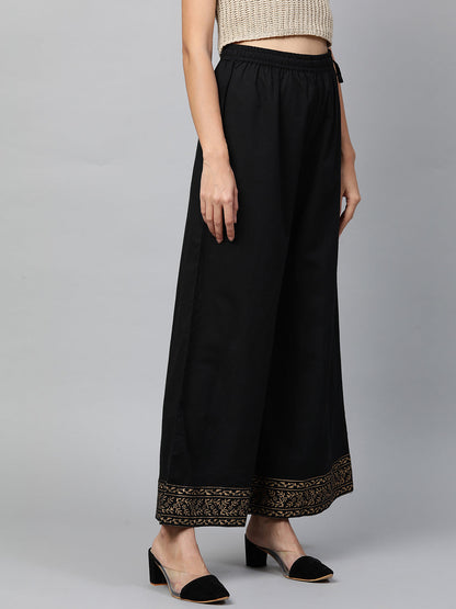 Ethnic Foil Printed Flared Palazzo - Black