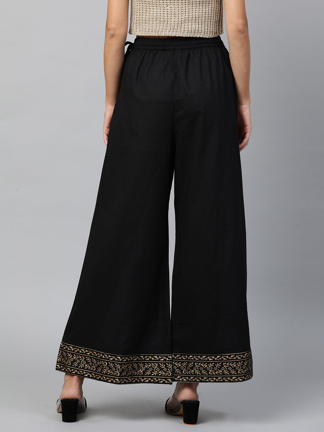 Ethnic Foil Printed Flared Palazzo - Black