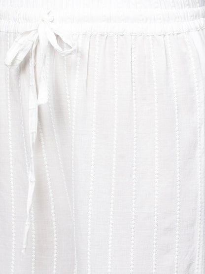 Ethnic Thread Embroidered Tiered Palazzo - White