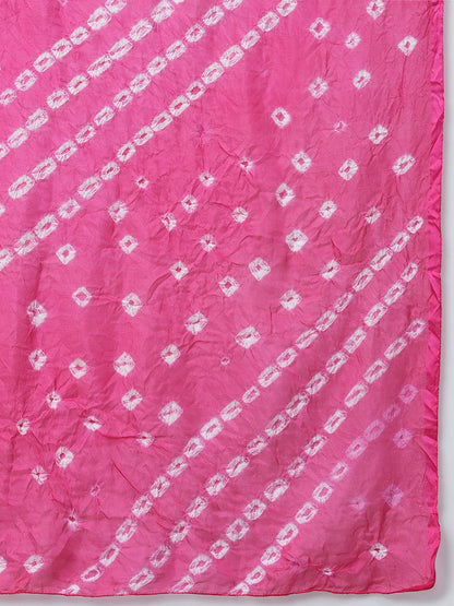 Floral Embroidered Kurta with Solid Pant with Bandhani Dupatta - Green