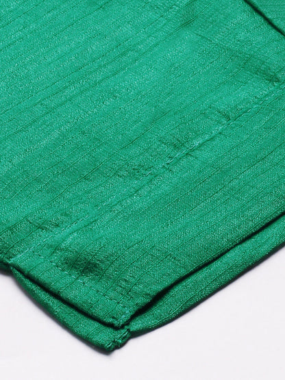 Floral Embroidered Kurta with Solid Pant with Bandhani Dupatta - Green