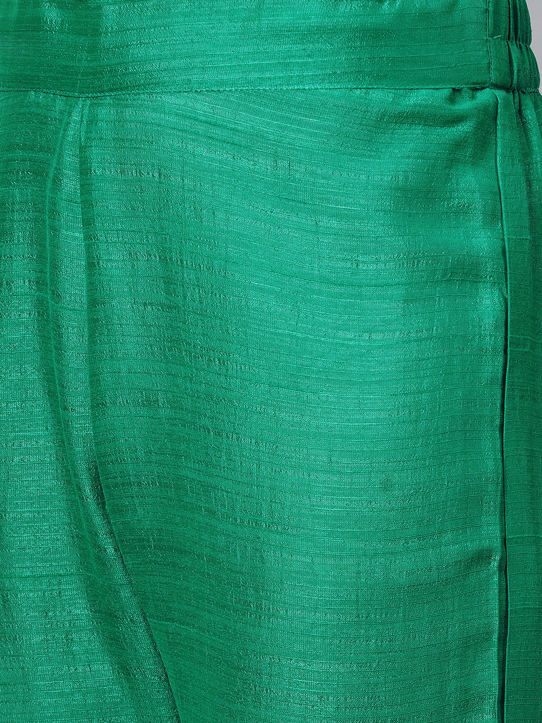 Floral Embroidered Kurta with Solid Pant with Bandhani Dupatta - Green