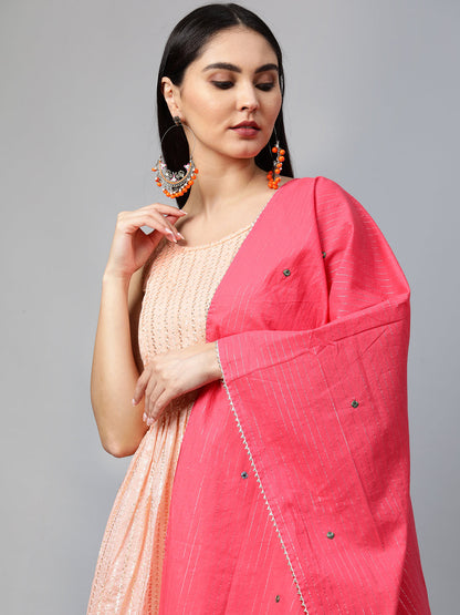 Ethnic Embroidered Kurta with Lurex Sharara and Dupatta - Peach