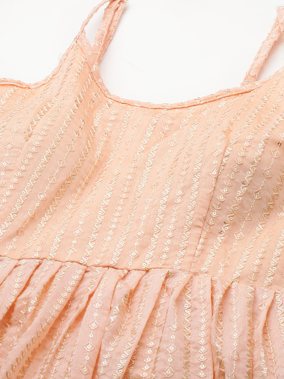 Ethnic Embroidered Kurta with Lurex Sharara and Dupatta - Peach