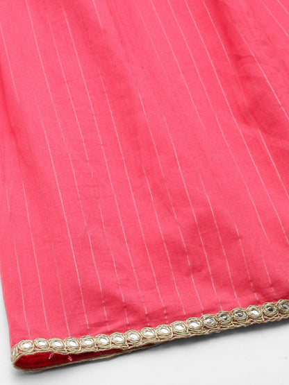 Ethnic Embroidered Kurta with Lurex Sharara and Dupatta - Peach