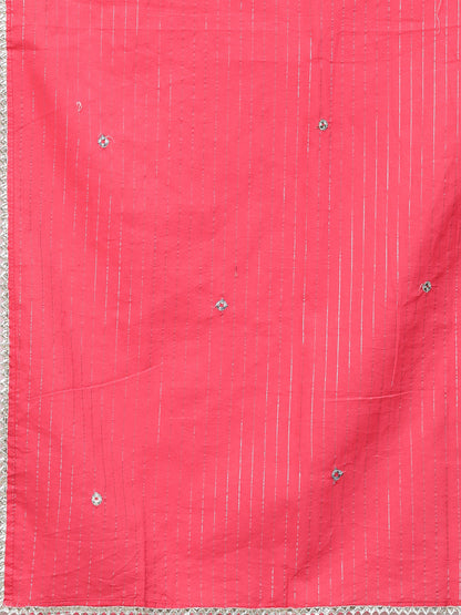 Ethnic Embroidered Kurta with Lurex Sharara and Dupatta - Peach