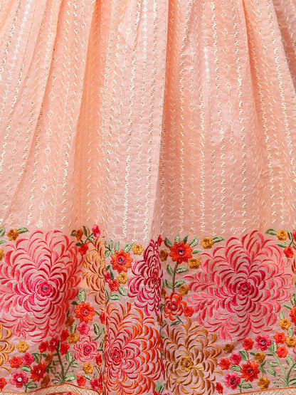 Ethnic Embroidered Kurta with Lurex Sharara and Dupatta - Peach