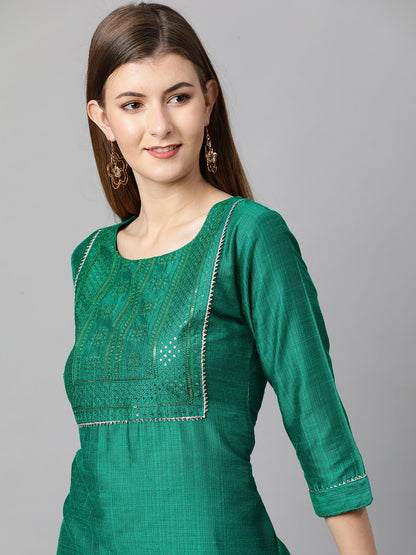 Sequin Embroidered Straight Kurta - Sea Green