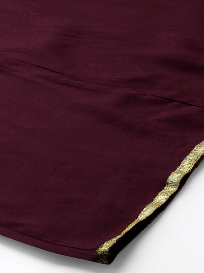 Ethnic Printed & Embroidered Kurta with Palazzo and Dupatta - Wine
