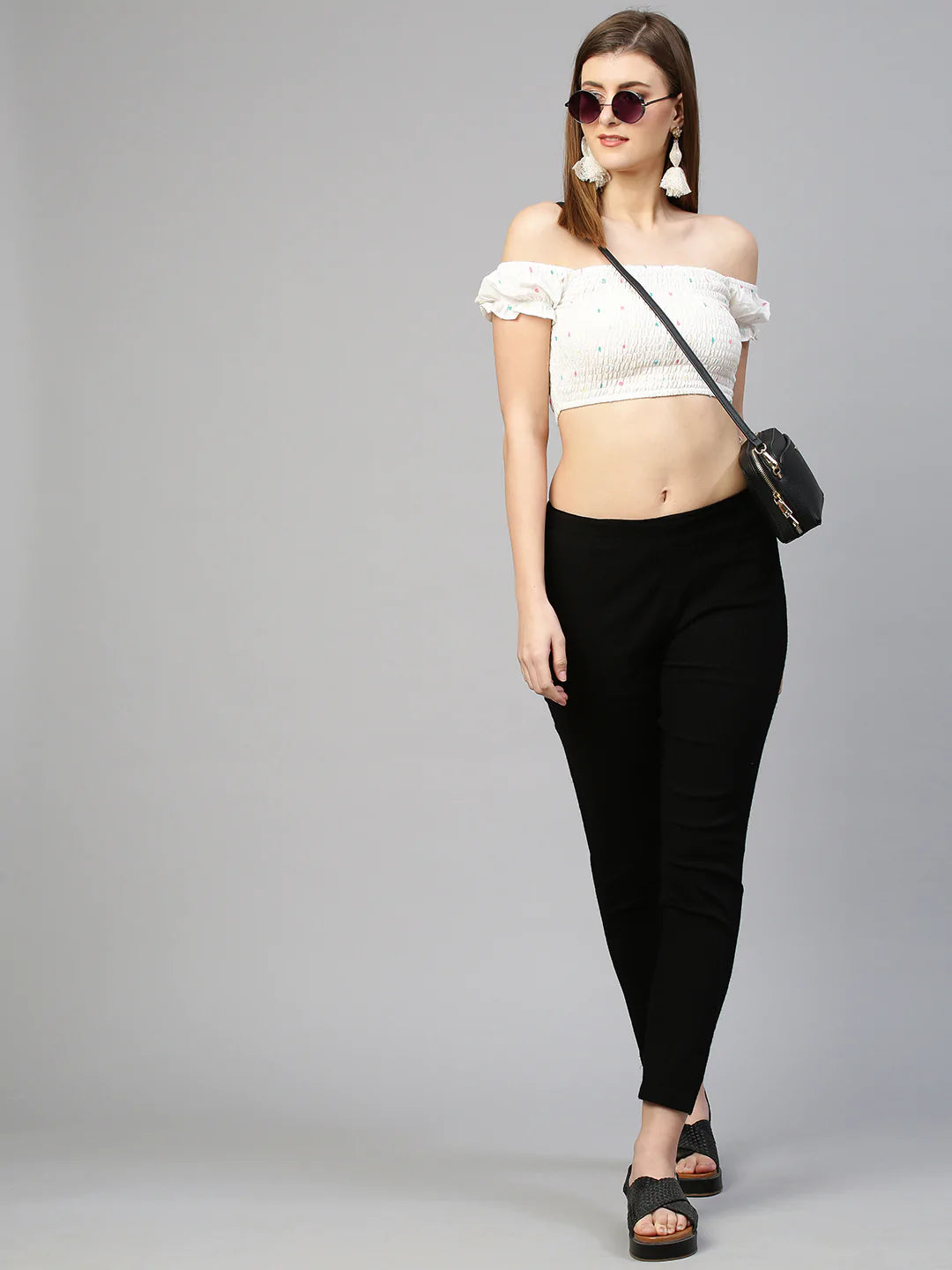 Woven Striped Stretchable Jegging Pant - Black