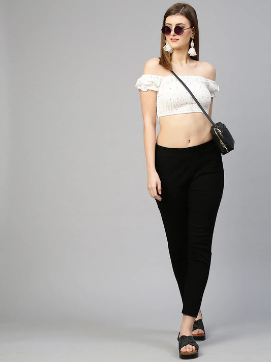 Woven Striped Stretchable Jegging Pant - Black