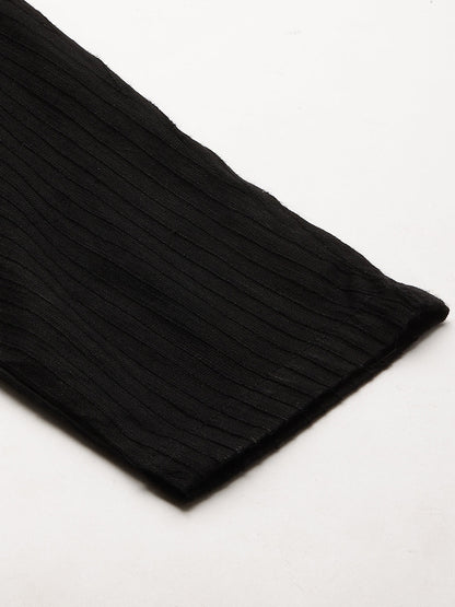 Woven Striped Stretchable Jegging Pant - Black
