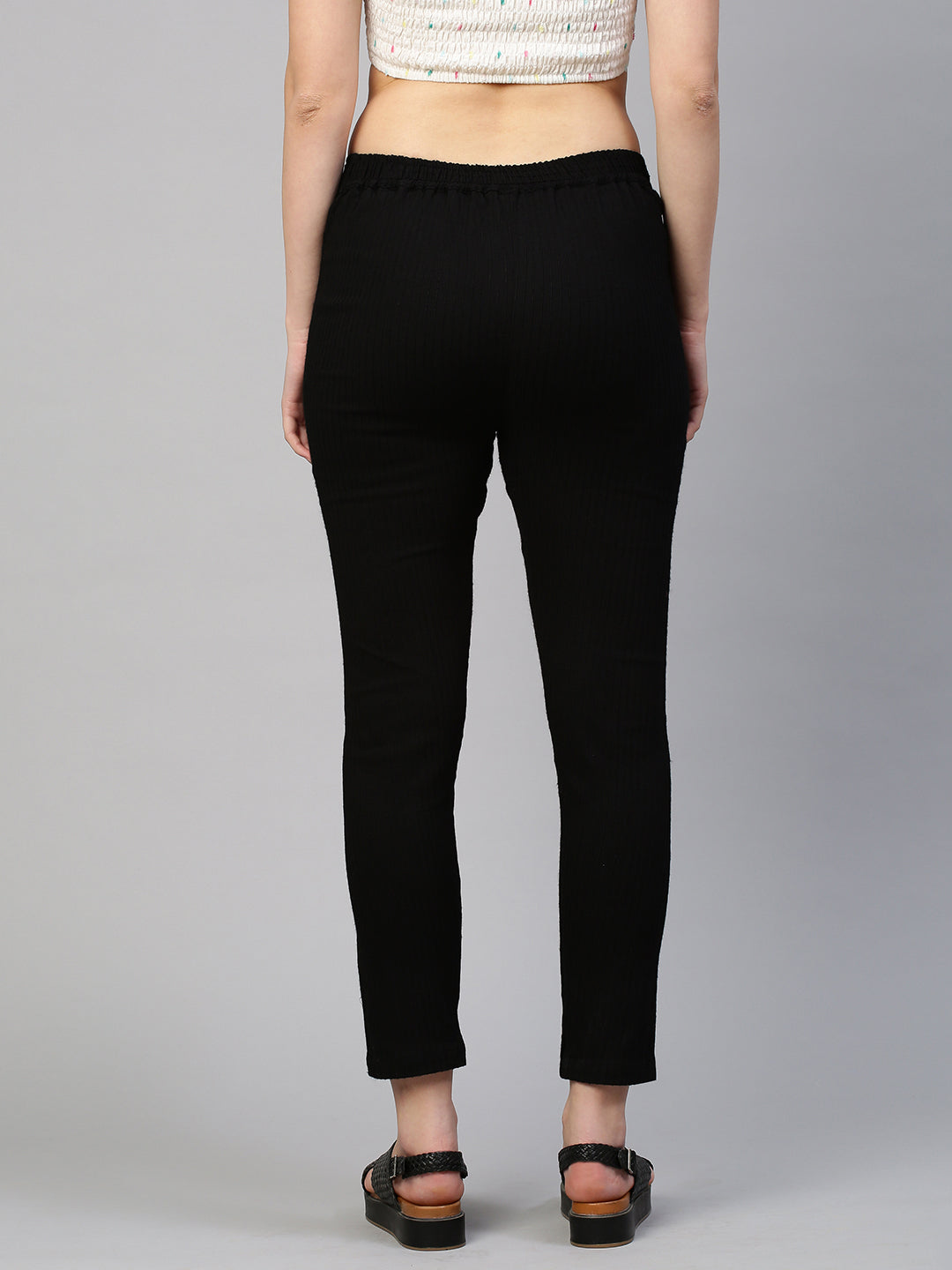 Woven Striped Stretchable Jegging Pant - Black
