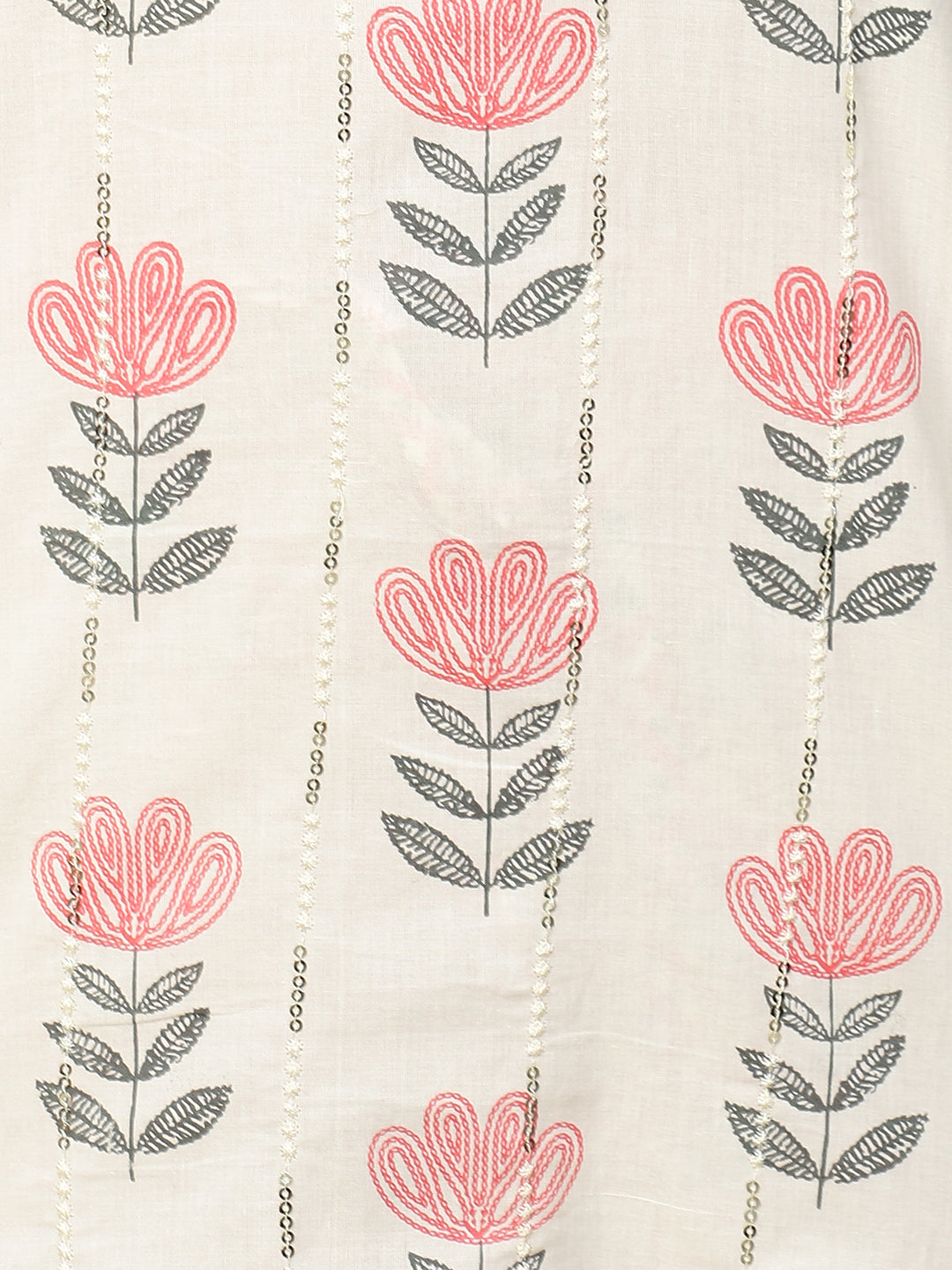Floral Printed Kurta with Pant and Dupatta - Off White