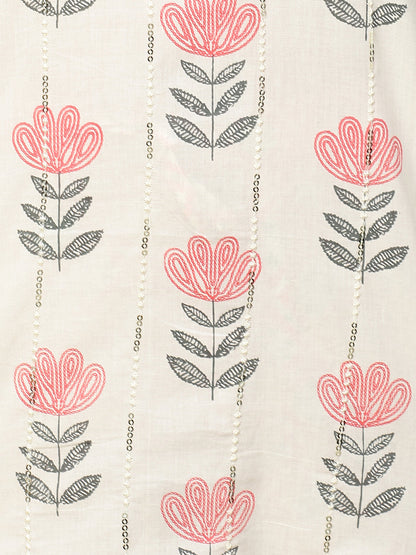 Floral Printed Kurta with Pant and Dupatta - Off White