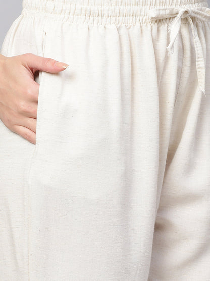 Sequin Embroidered Textured Ankle Pant - Off White
