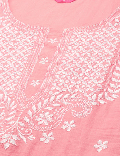 Floral Embroidered Straight Kurta - Peach