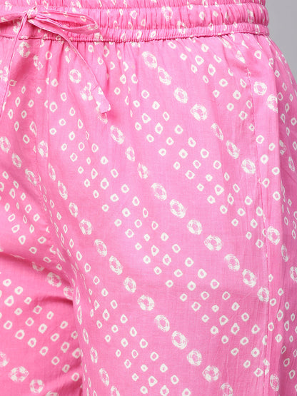 Sequin Embroidered & Bandhej Kurta & Pant - Pastel Pink