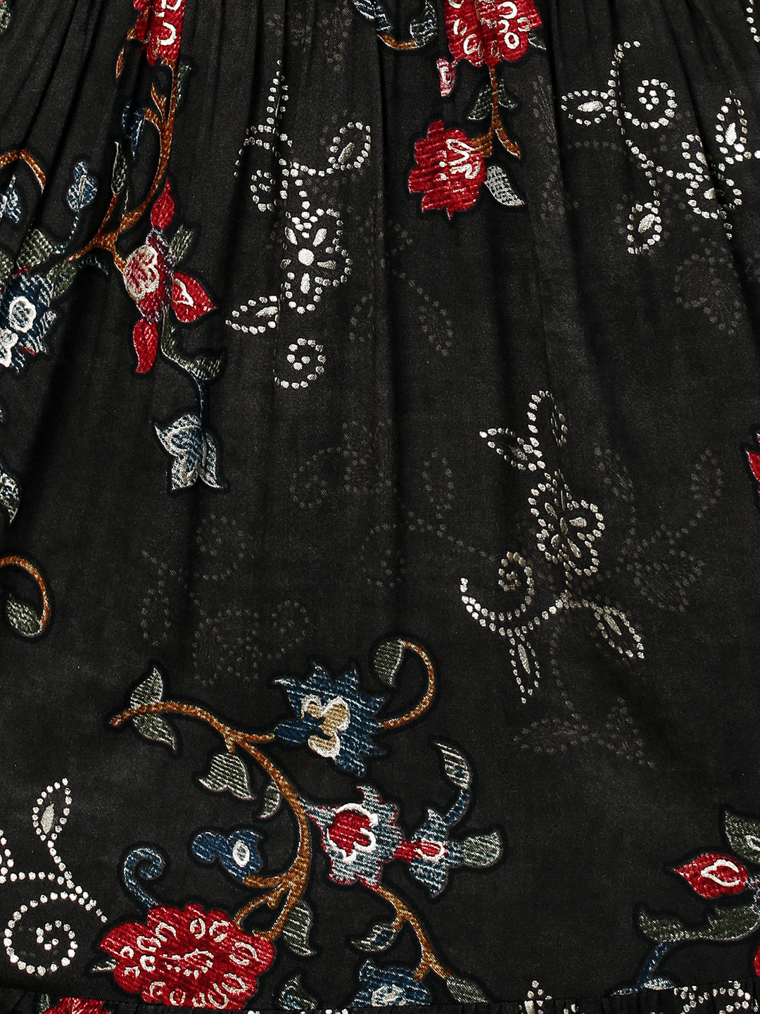 Ethnic Printed & Embellished Maxi Dress with Belt - Black
