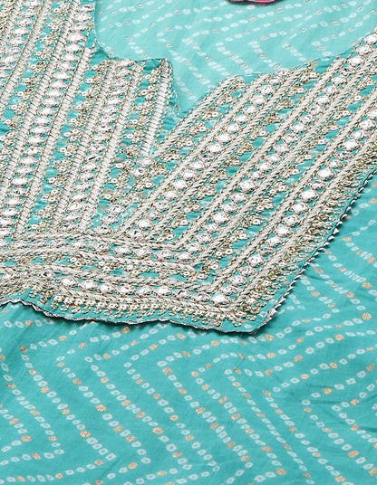 Bandhej Printed & Embroidered Kurta - Sea Green
