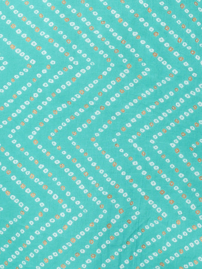 Bandhej Printed & Embroidered Kurta - Sea Green