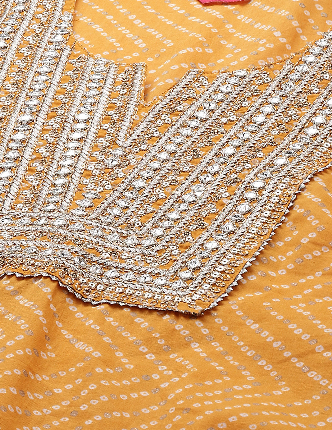Bandhej Printed & Embroidered Kurta - Mustard