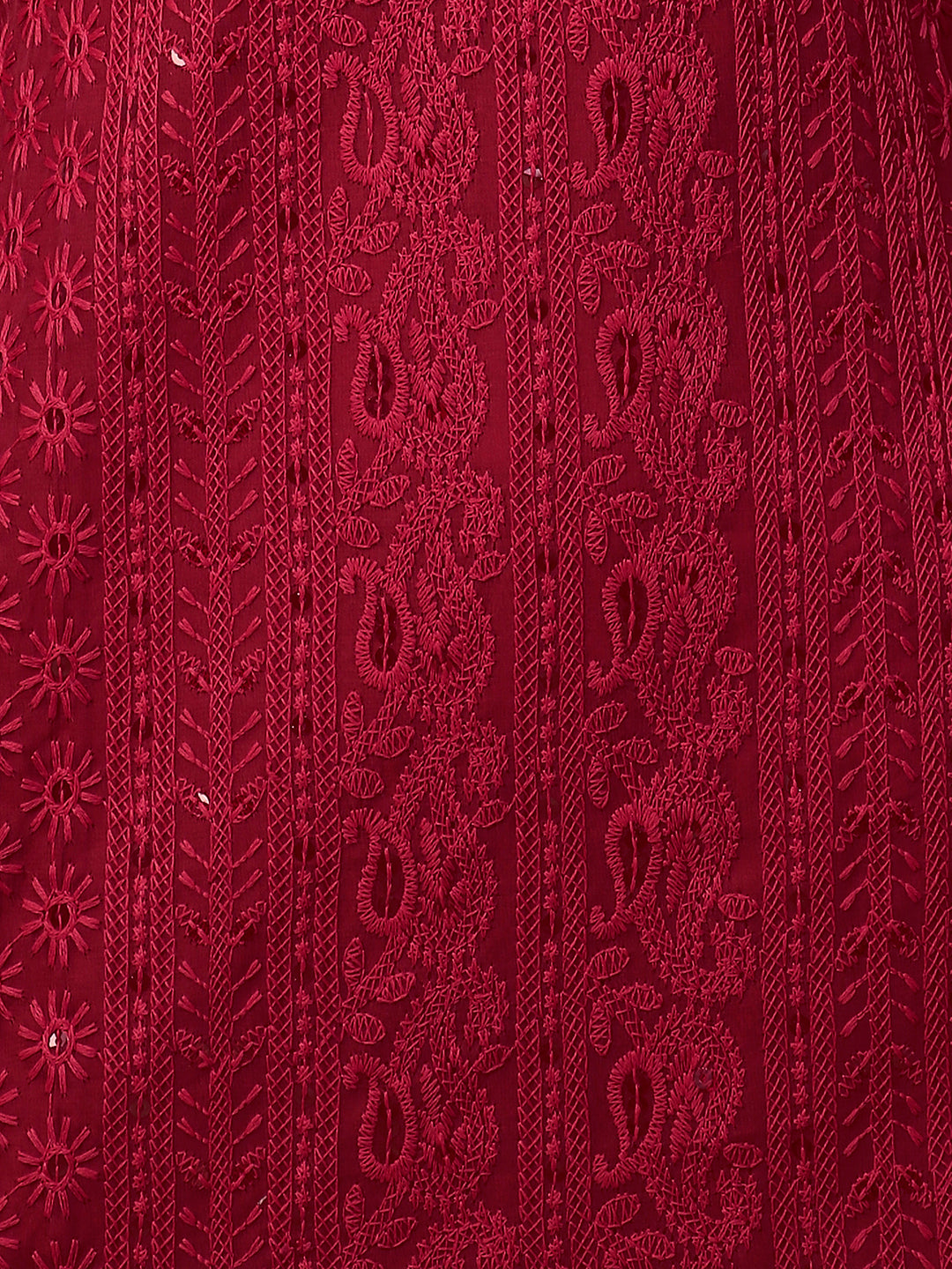 Chikankari Embroidered Straight Kurta - Deep Red