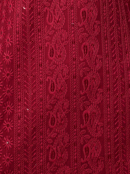 Chikankari Embroidered Straight Kurta - Deep Red
