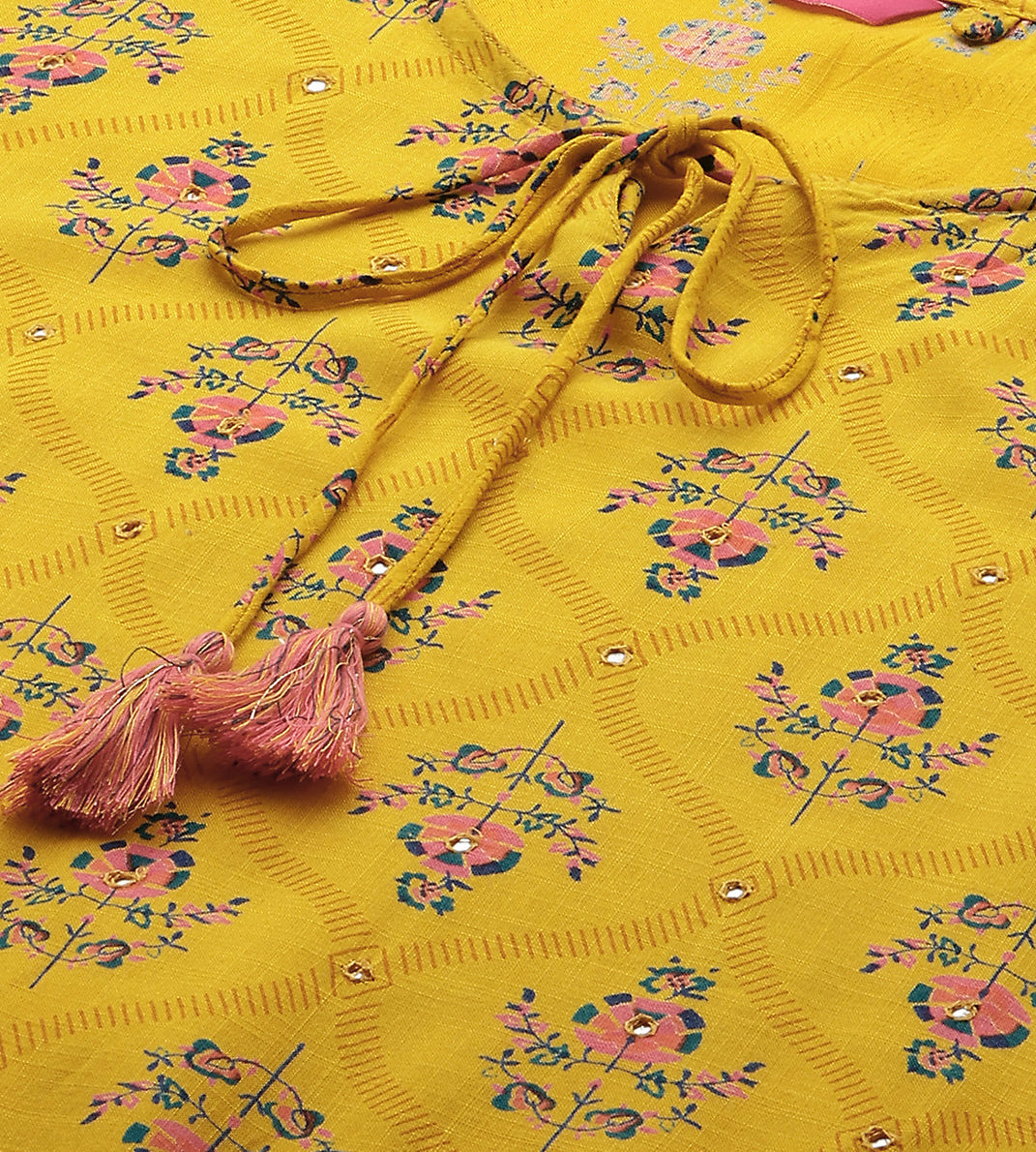 Floral Printed Straight Fit Kurta - Chrome Yellow