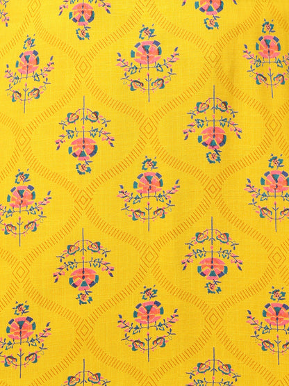 Floral Printed Straight Fit Kurta - Chrome Yellow