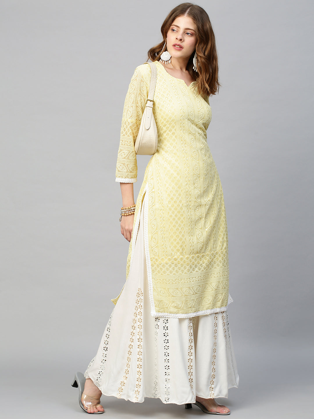 Chikankari Embroidered Straight Fit Kurta - Pastel Yellow
