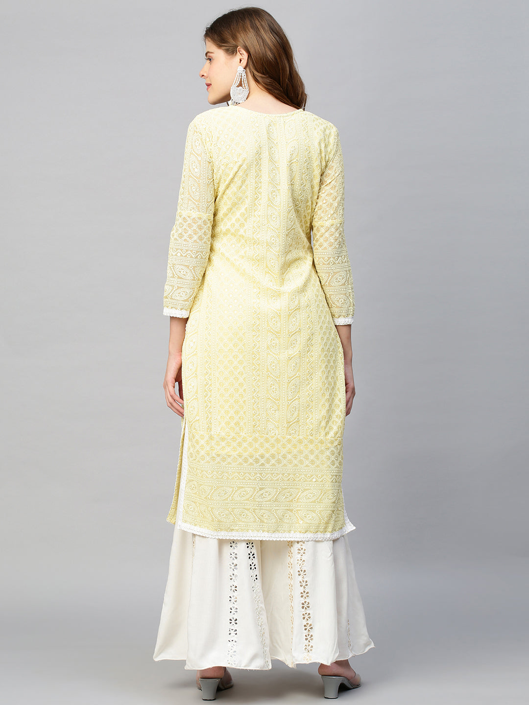 Chikankari Embroidered Straight Fit Kurta - Pastel Yellow