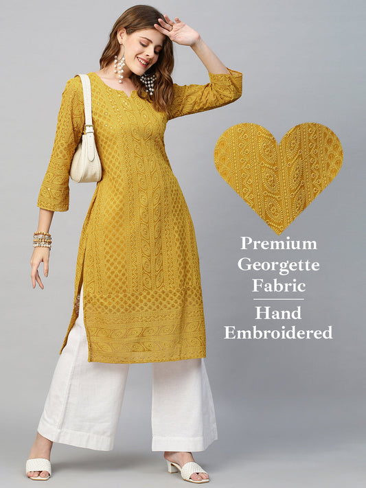 Chikankari Embroidered Straight Fit Kurta - Yellow