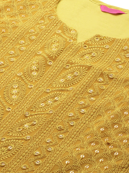Chikankari Embroidered Straight Fit Kurta - Yellow