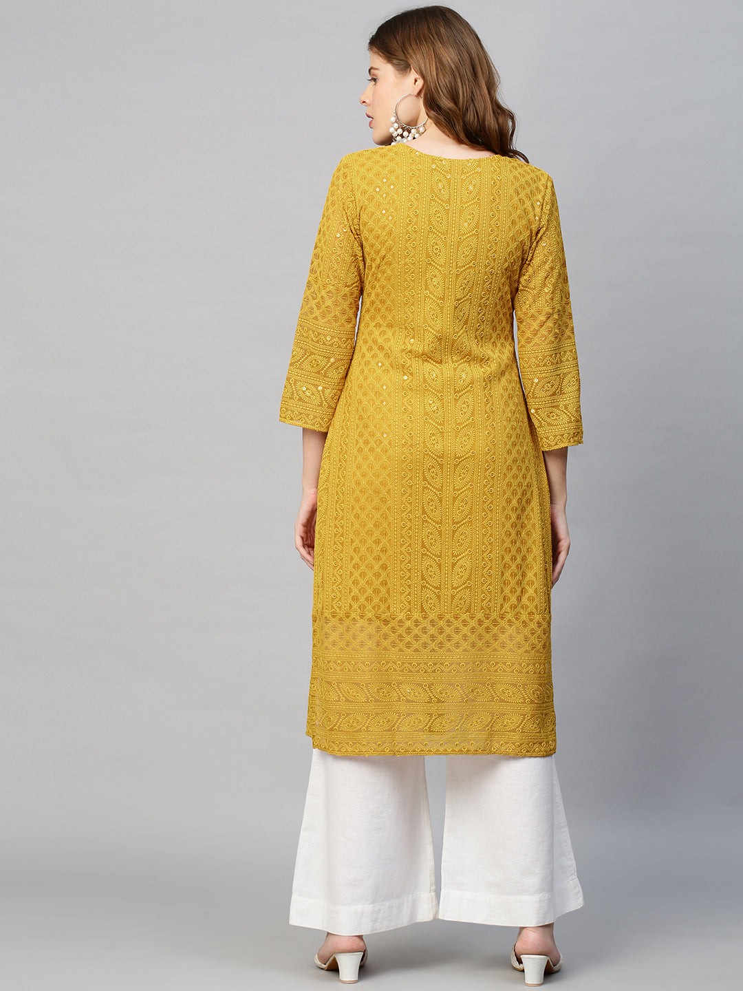 Chikankari Embroidered Straight Fit Kurta - Yellow