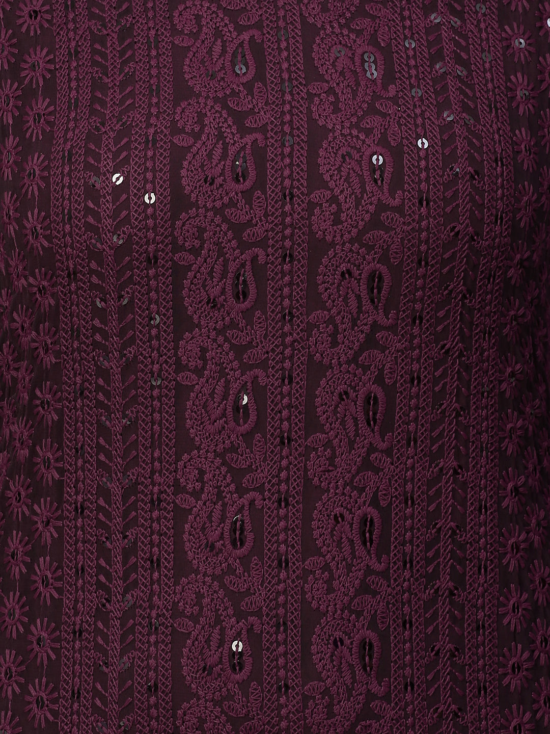 Chikankari Embroidered Straight Kurta - Deep Wine