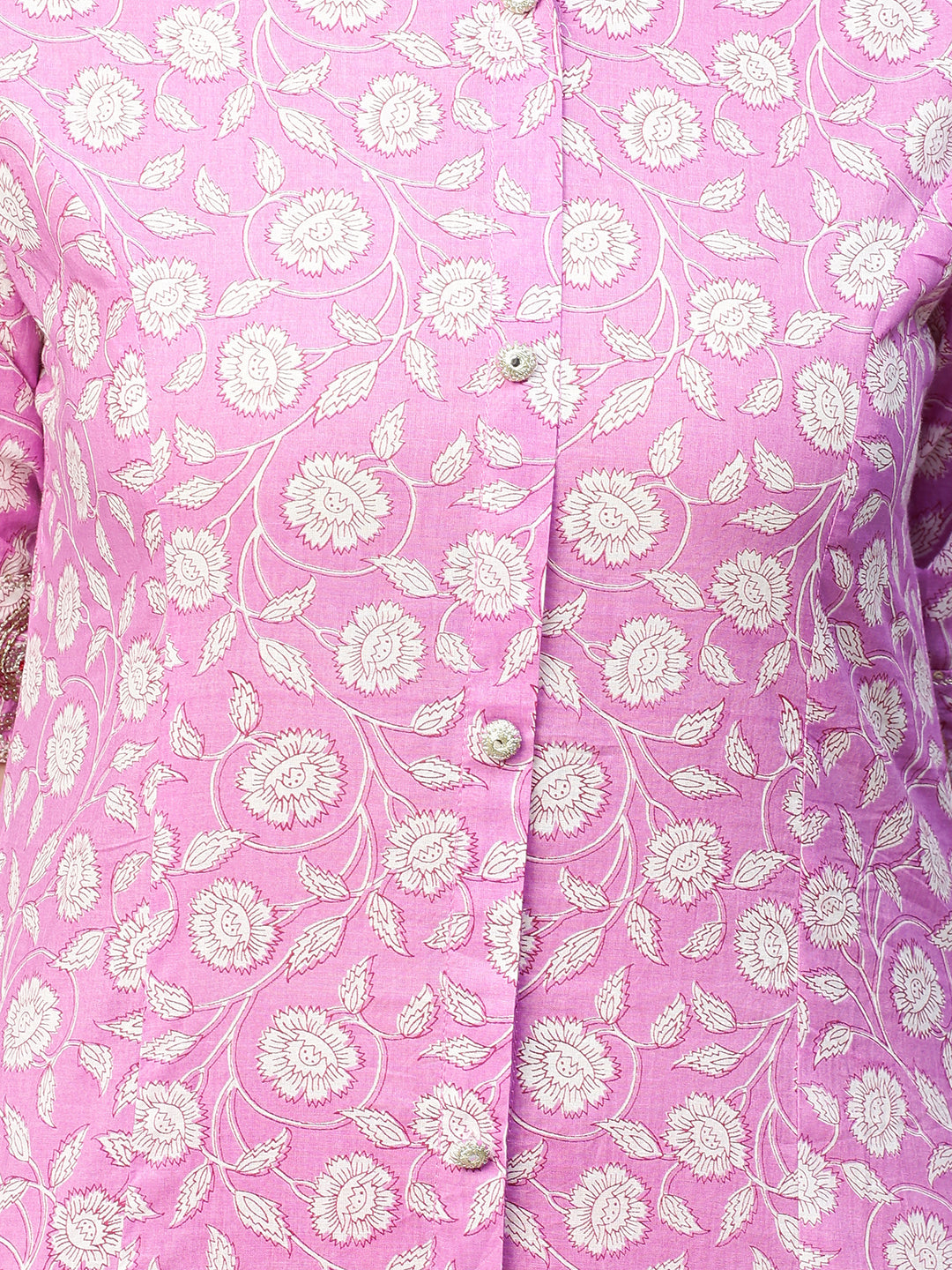 Sequin Embroidered Floral Printed A-Line Kurta - Fuchsia Pink