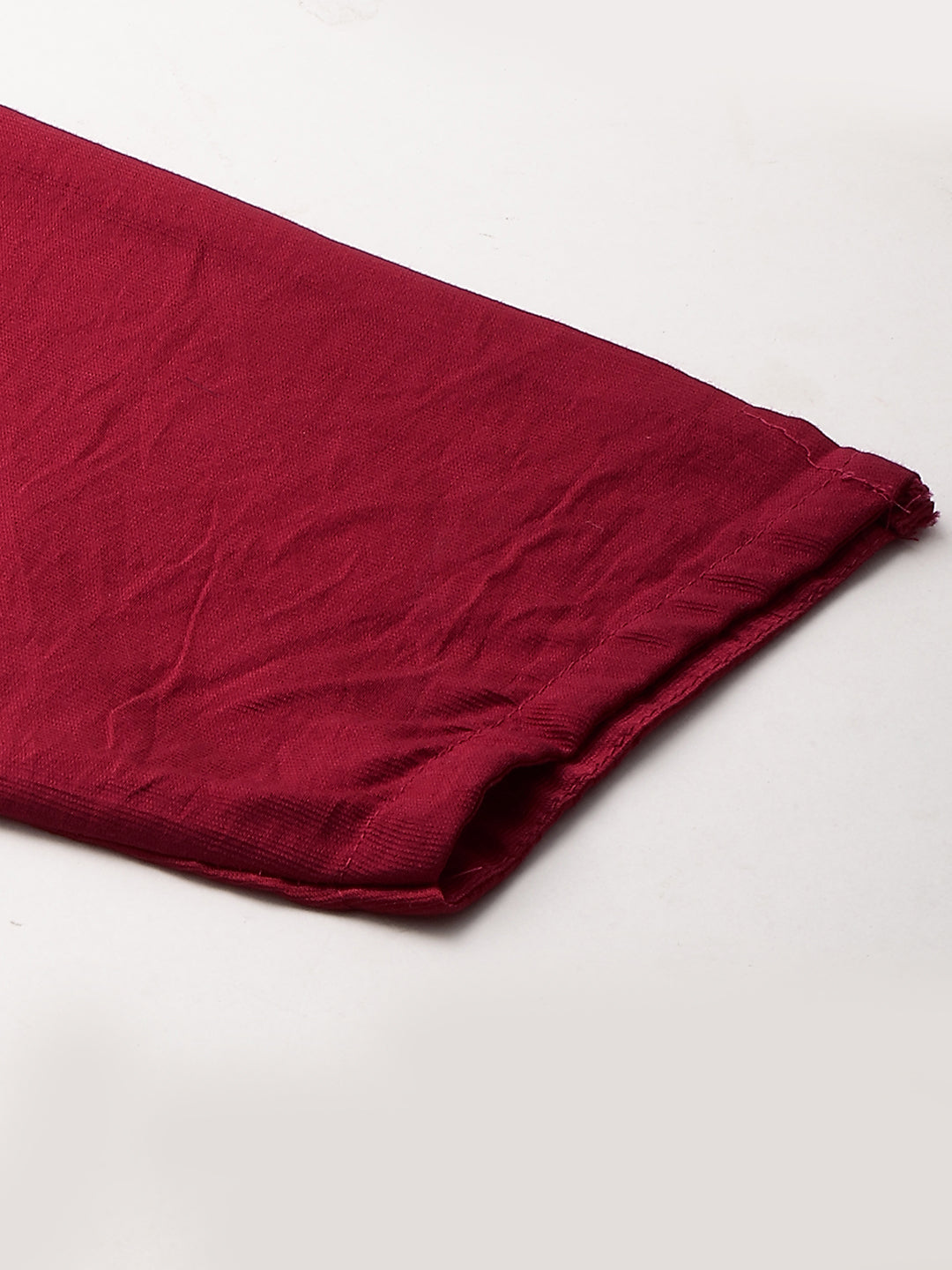 Kantha Hand Embroidered & Printed Kurta with Pants & Dupatta - Cherry Red