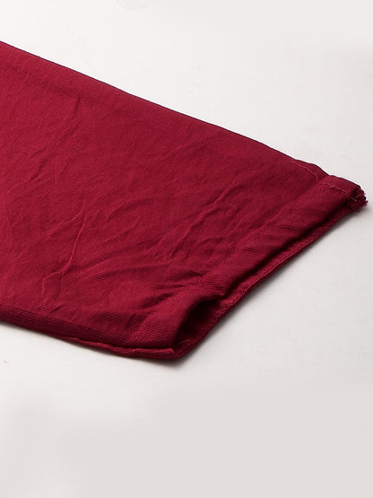 Kantha Hand Embroidered & Printed Kurta with Pants & Dupatta - Cherry Red