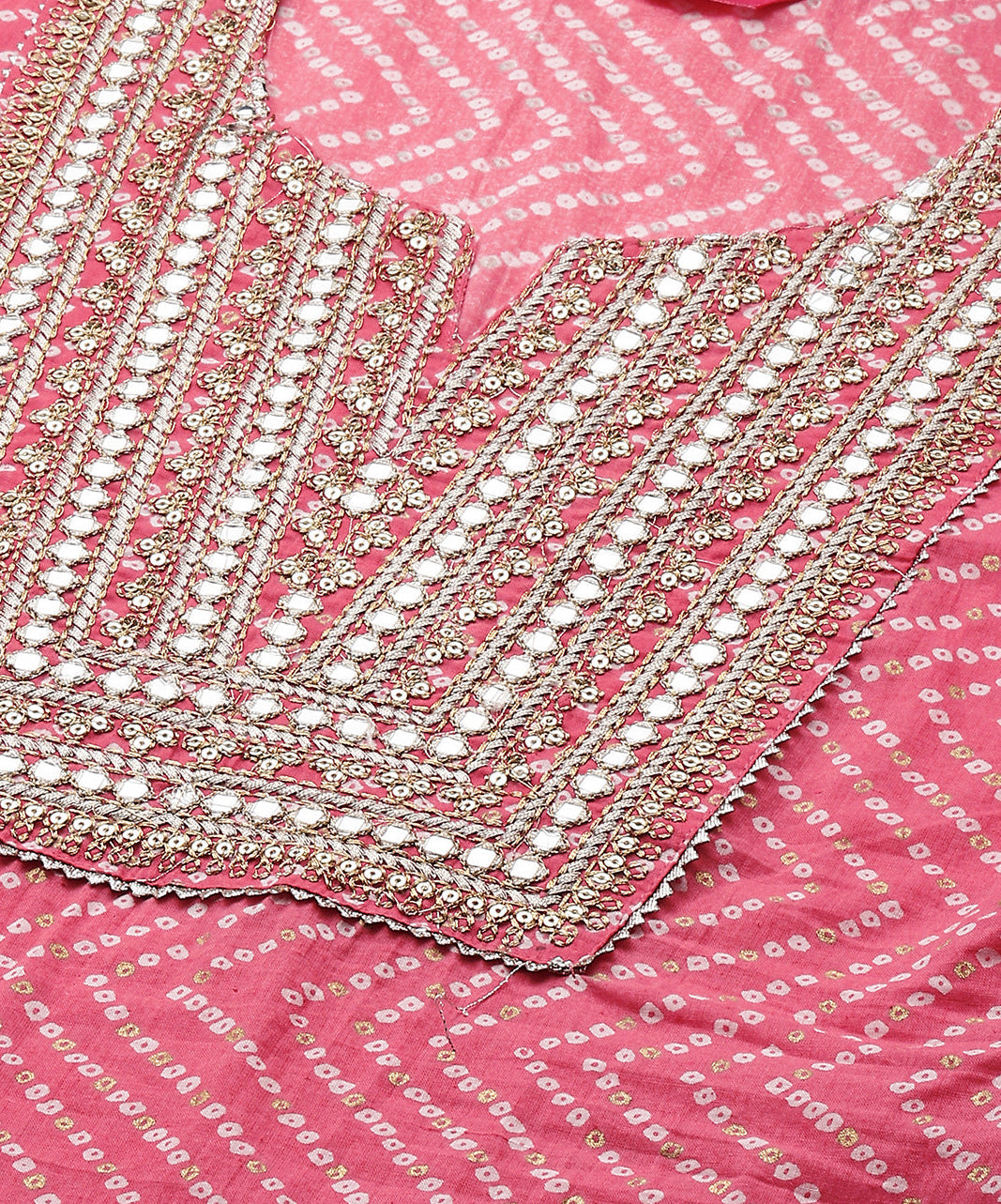 Bandhani Printed & Zari Embroidered Straight Fit Kurta - Pink