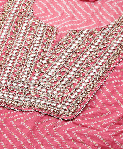 Bandhani Printed & Zari Embroidered Straight Fit Kurta - Pink
