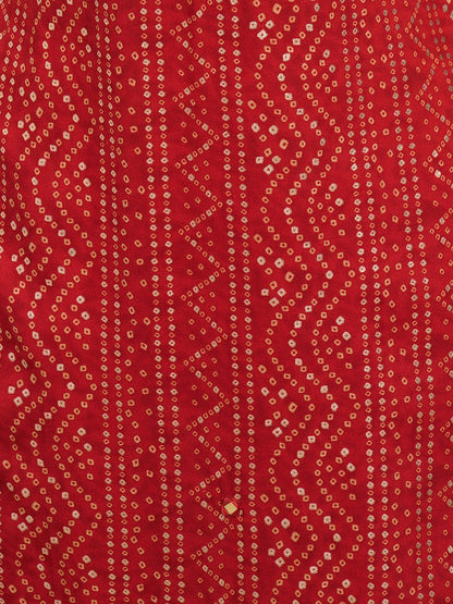 Bandhani Printed & Mirror Embroidered Straight Fit Kurta - Red