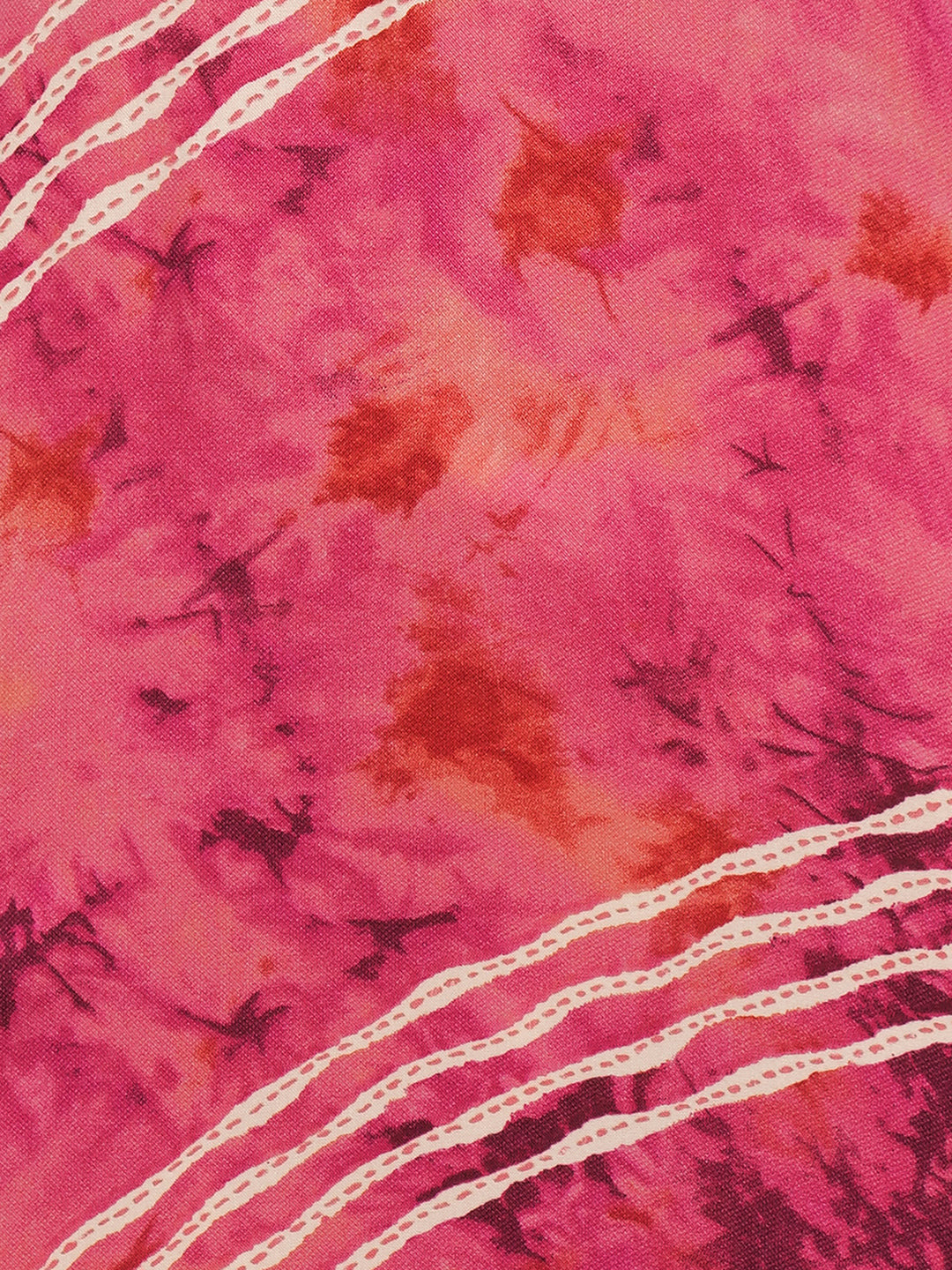 Mirror Embroidered & Leheriya Printed Straight Fit Kurta - Magenta Pink