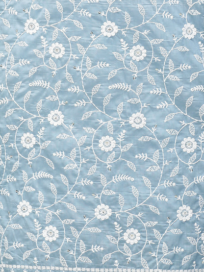 Floral Chikankari Embroidered Straight Fit Kurta & Pants - Powder Blue