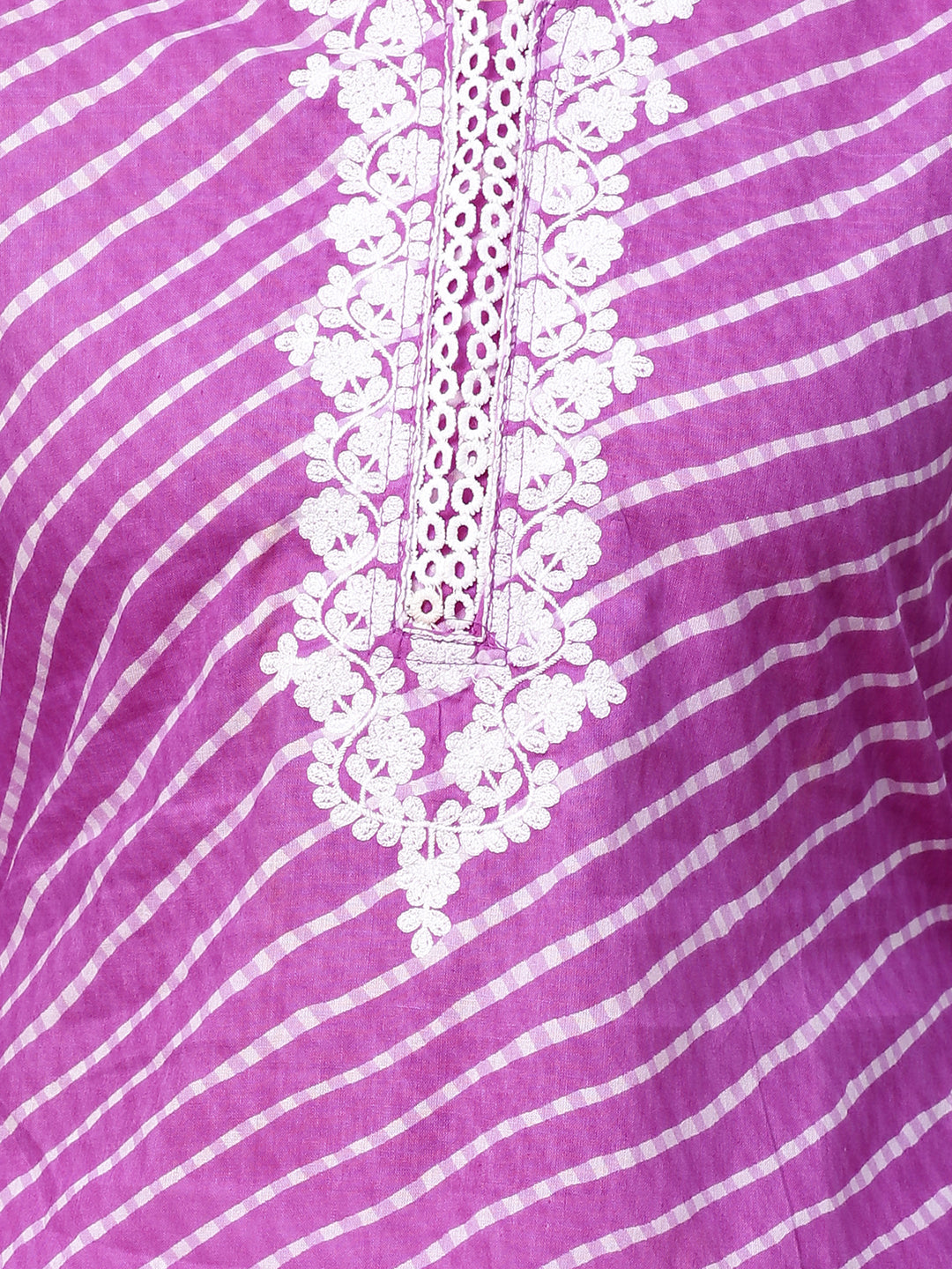 Leheriya Printed & Floral Embroidered Straight Fit Kurta - Purple