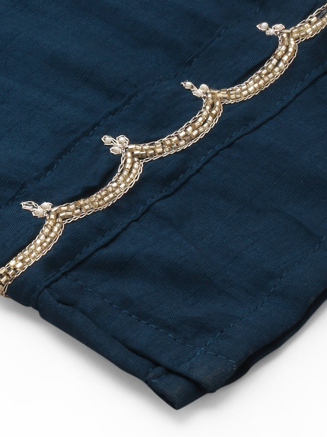 Floral Hand Embroidered Straight Kurta with Pants and Dupatta - Prussian Blue